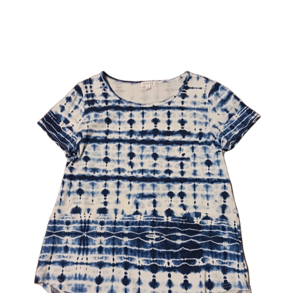 NWT Onyx Moda women's blue and white tie dye pattern blouse size L